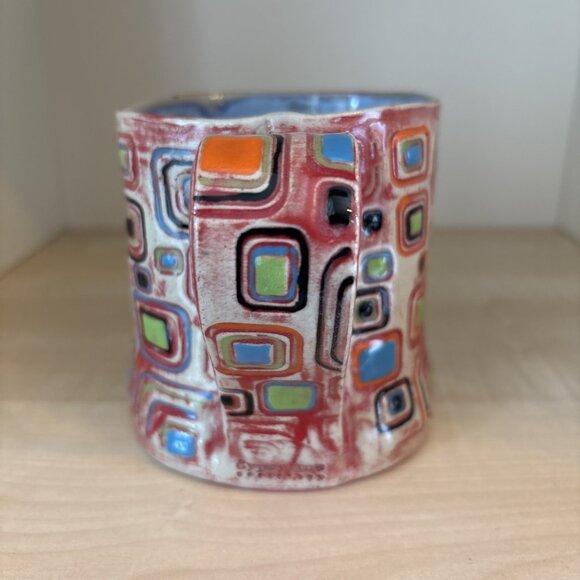 Gypsy Jane Wrapped Pottery Mug Square Abstract Handmade 14 oz - Picture 5 of 10